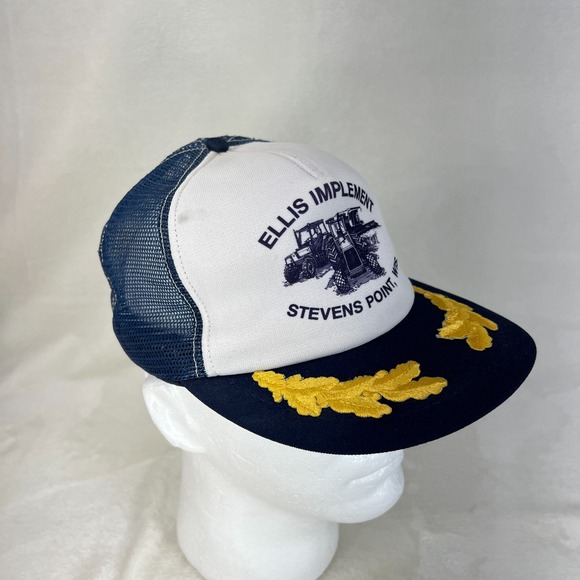 Vintage Trucker Cap Hat White Blue Mesh Back Snapback Stevens Point WI - Picture 8 of 13